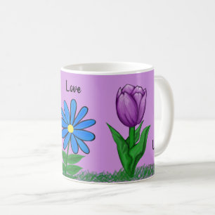 Floral Love Personalized Purple Mugs