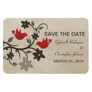 Floral Lovebirds speichern Datum Magnet, rot Magnet