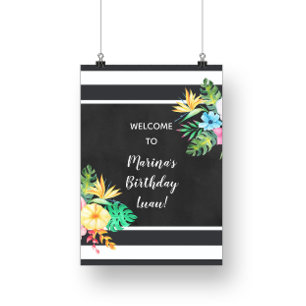 Floral Luau Party Sign Poster