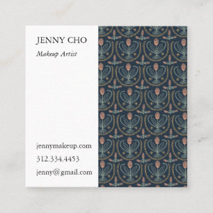 Floral Lucile Tiles Geometric Dark Blue Pink Quadratische Visitenkarte