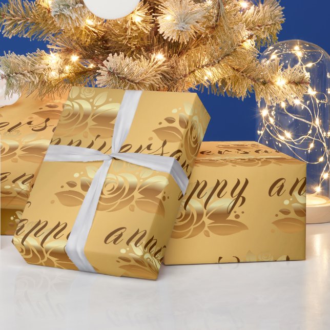 Floral Luxury Happy Gold 50 Jahre Jubiläum Geschenkpapier (Feiertage)