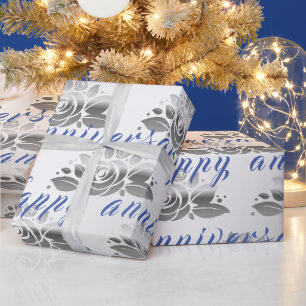 Floral Luxury Happy Silver 25 Jahre Jubiläum Geschenkpapier