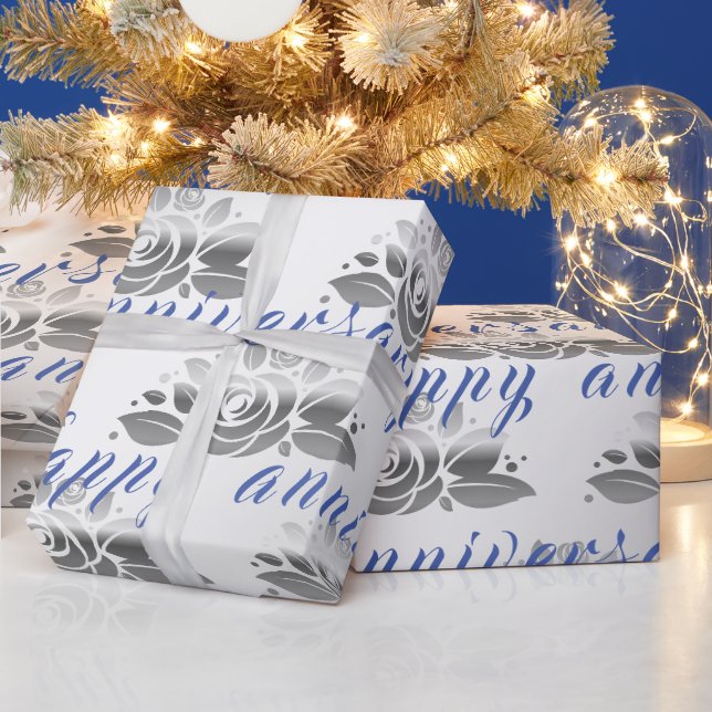 Floral Luxury Happy Silver 25 Jahre Jubiläum Geschenkpapier (Feiertage)