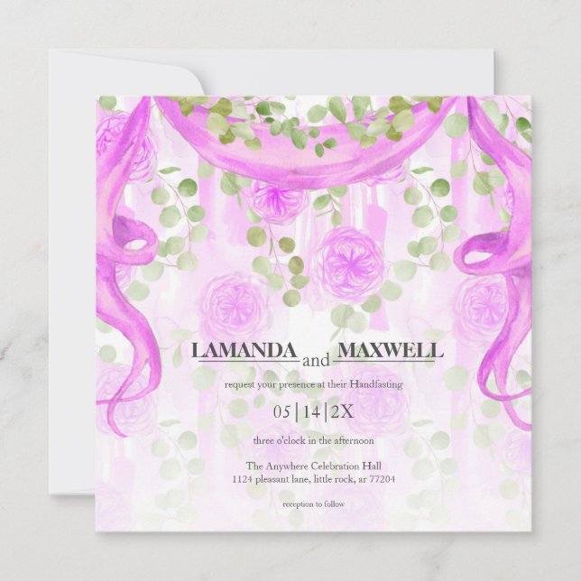 Floral Magenta Ribbon Handfasting Wedding Einladung (Vorderseite)