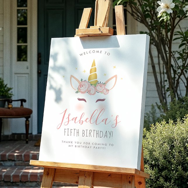 Floral Magical Unicorn Affiche de bienvenue fête d (Créateur téléchargé)