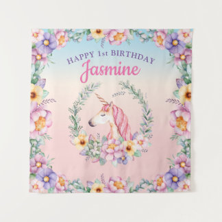 Floral Magical Unicorn Backdrop & Tapestry  Wandteppich