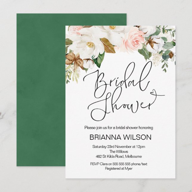 Floral Magnolia Bridal Dusche Einladung (Vorne/Hinten)