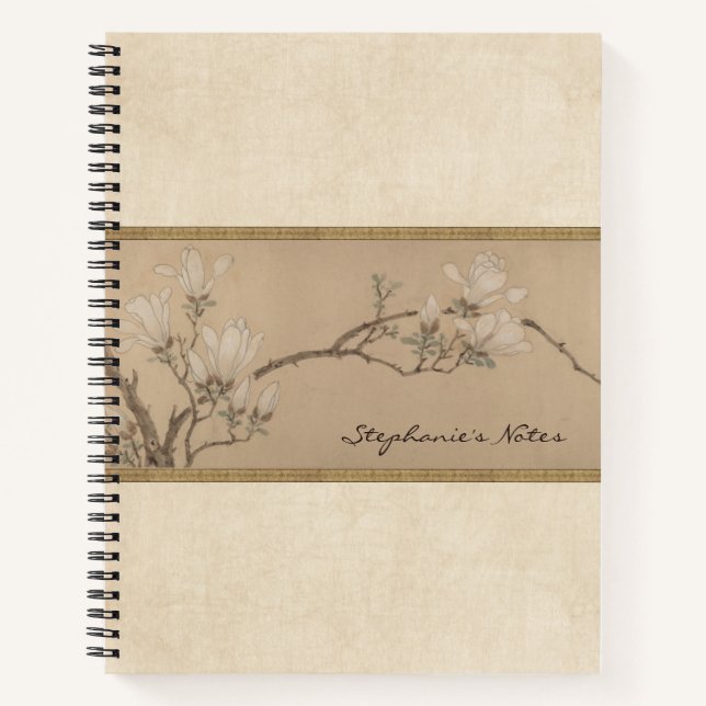Floral Magnolia Kunstvoll alte japanische Malerei Notizbuch (Vorderseite)