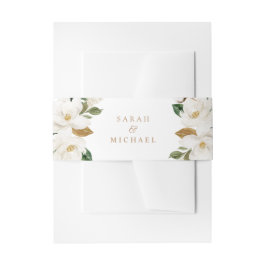 Floral Magnolia Neutral Beige Hochzeitselegante Einladungsbanderole