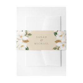 Floral Magnolia Neutral Beige Hochzeitselegante Einladungsbanderole