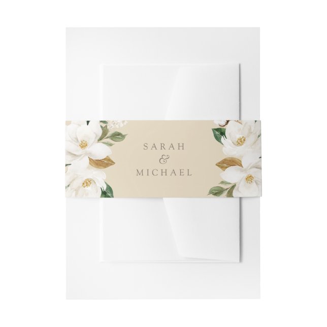 Floral Magnolia Neutral Beige Hochzeitselegante Einladungsbanderole (Vorderseite Beispiel)