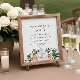 Floral Magnolia Rose Brautparty Mimosa Bar Sign Poster