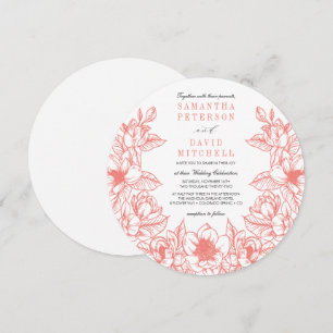 Floral Magnolia Wreath   Korallen   Hochzeit Einladung