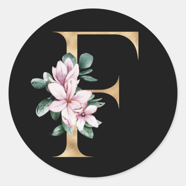 Floral-Magnolien-Monogramm in Goldbuchstaben F Runder Aufkleber (Vorderseite)