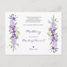 Floral maid of Honor Proposal in Lillac Shades Einladungspostkarte