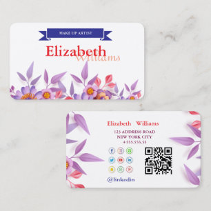 Floral Makeup Artist Business Card mit QR Code Visitenkarte