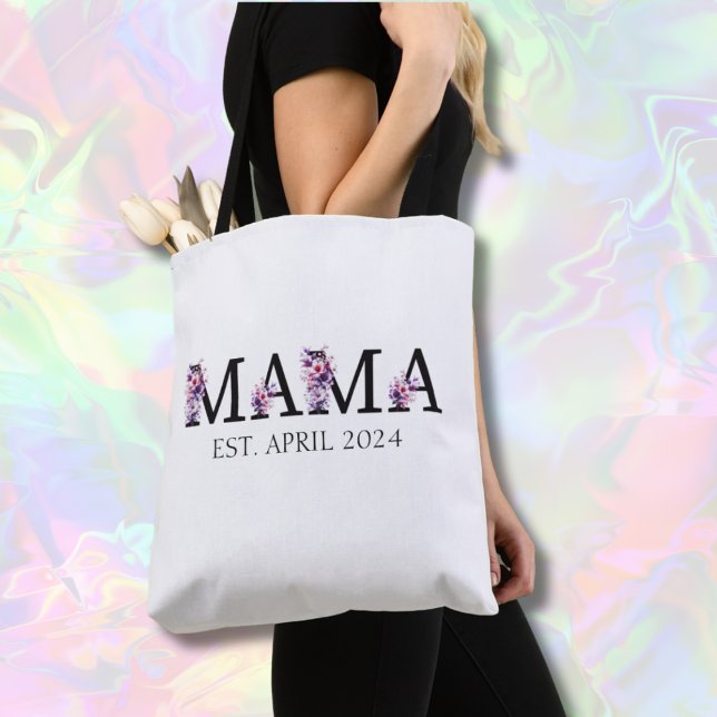 Floral Mama Junge Mutter Text Tote Bag Tasche (Von Creator hochgeladen)