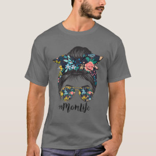 Floral Mama Life Blume Haare Bandana Brille Mutter T-Shirt