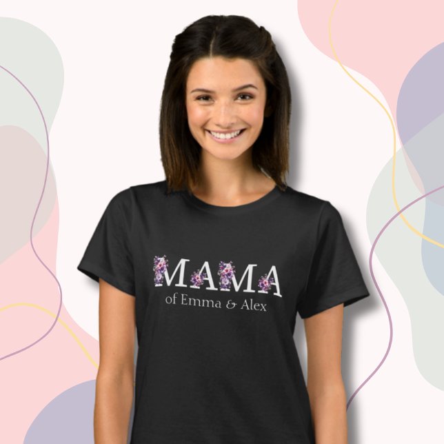 Floral Mama Text personalisiert Kids Names Woman's T-Shirt (Von Creator hochgeladen)