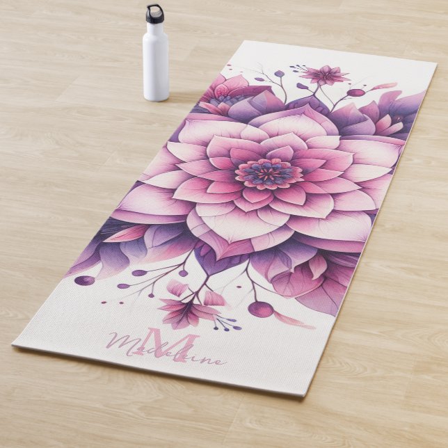 Floral Mandala Chic Elegant Zen Name Monogram Yogamatte (Beispiel)