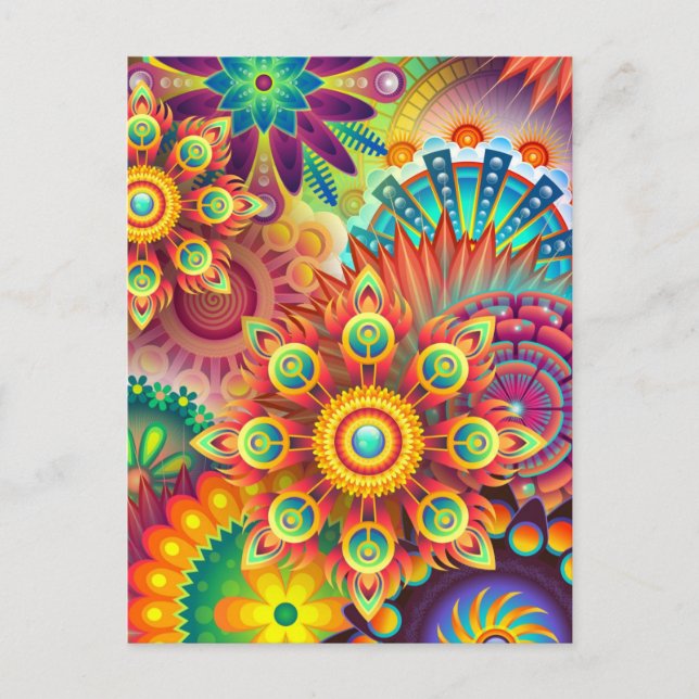 Floral Mandala Collage Psychedelic Grußkarte Postkarte (Vorderseite)