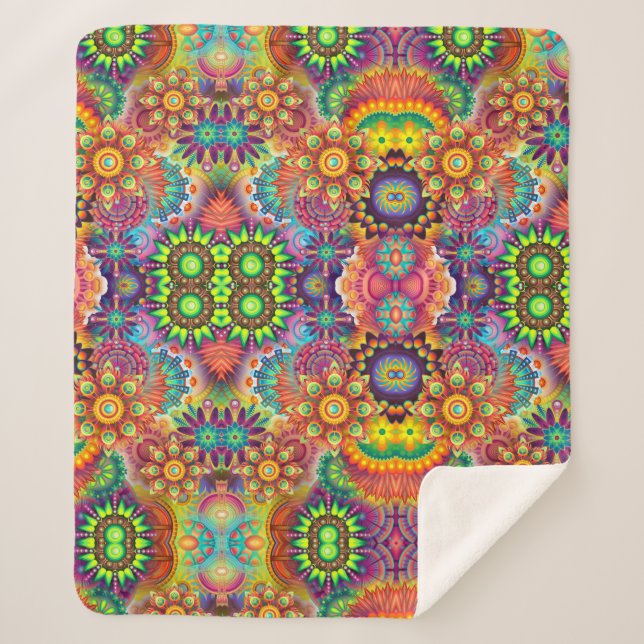Floral Mandala Collage Psychedelic Sherpadecke (Vorderseite)