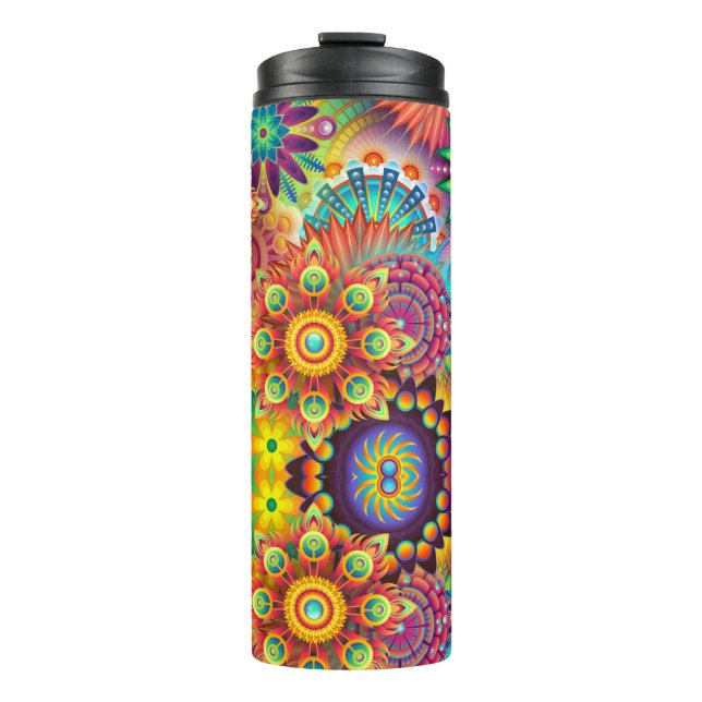 Floral Mandala Collage Psychedelic Thermosbecher (Vorderseite)