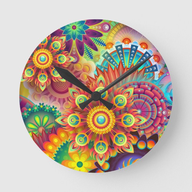 Floral Mandala Collage Psychédélique Horloge Mur (Recto)