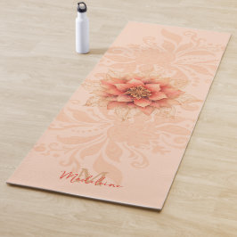 Floral Mandala Coral Pink Feminine Name Monogram Yogamatte
