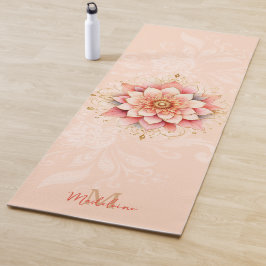 Floral Mandala Coral Pink Gold Chic Monogram Yogamatte