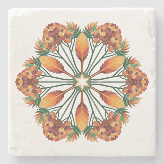 Floral Mandala Design, Herbstkleid Steinuntersetzer (Vorderseite)