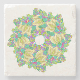 Floral Mandala Design in hübscher Blues und Pinsel Steinuntersetzer