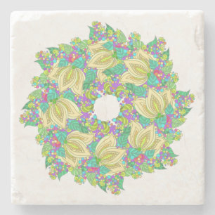 Floral Mandala Design in hübscher Blues und Pinsel Steinuntersetzer