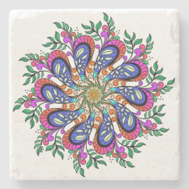 Floral Mandala Design in hübscher Blues und Pinsel Steinuntersetzer
