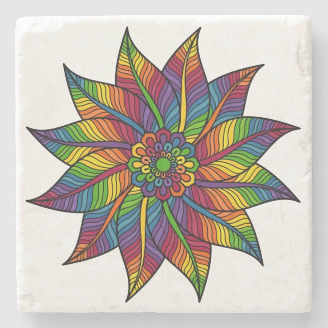 Floral Mandala Design in kräftigen Herbstfarben Steinuntersetzer (Vorderseite)