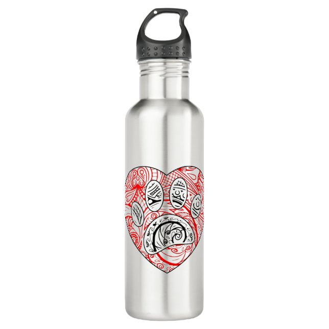 Floral Mandala Dog Paw Print Red Heart Edelstahlflasche (Vorderseite)