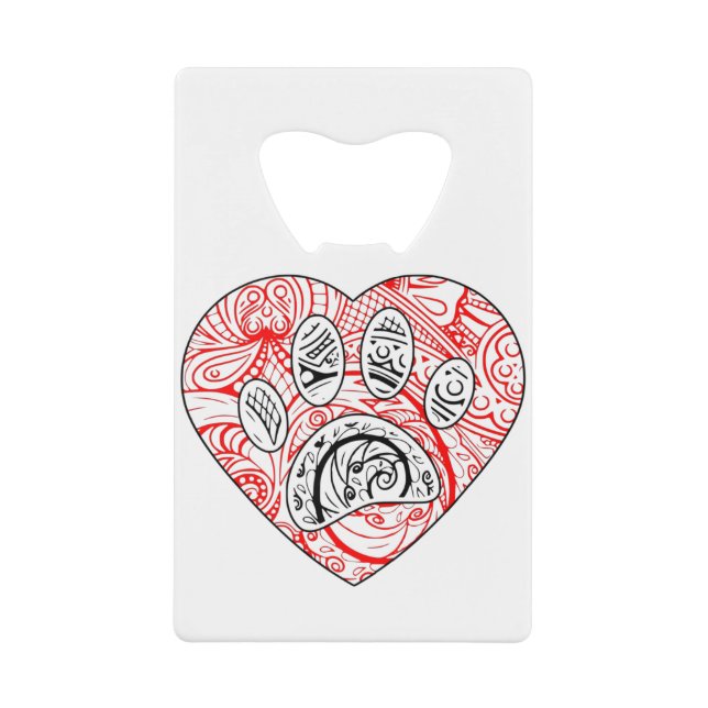 Floral Mandala Dog Paw Print Red Heart Geldbeutel Flaschenöffner (Vorderseite)