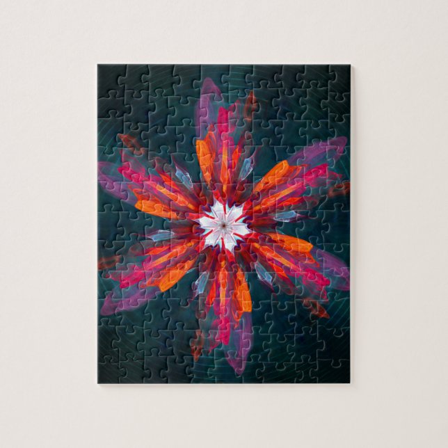 Floral Mandala Flowers Orange Red Blue Abstract (Vertikal)