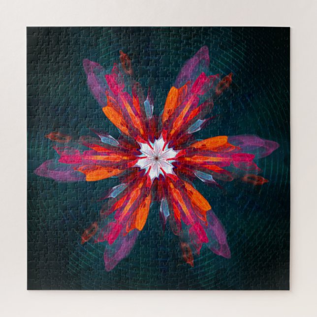 Floral Mandala Flowers Orange Red Blue Abstract (Vertikal)