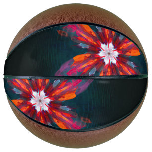 Floral Mandala Flowers Orange Red Blue Abstract Basketball