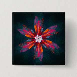 Floral Mandala Flowers Orange Red Blue Abstract Button