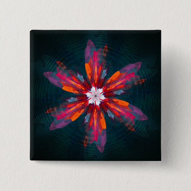 Floral Mandala Flowers Orange Red Blue Abstract Button (Vorderseite)