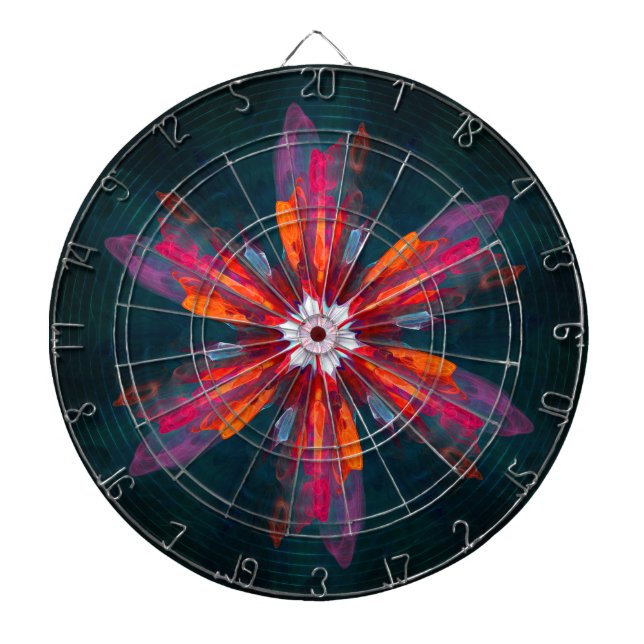 Floral Mandala Flowers Orange Red Blue Abstract Dartscheibe (vorne)