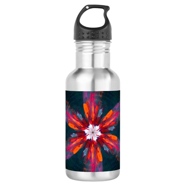 Floral Mandala Flowers Orange Red Blue Abstract Edelstahlflasche (Vorderseite)