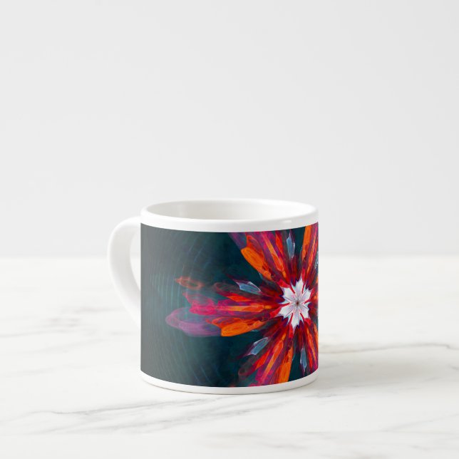 Floral Mandala Flowers Orange Red Blue Abstract Espressotasse (Vorderseite Links)