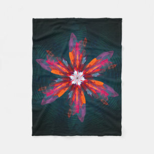 Floral Mandala Flowers Orange Red Blue Abstract Fleecedecke