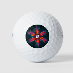 Floral Mandala Flowers Orange Red Blue Abstract Golfball
