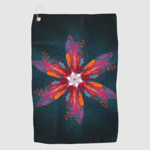 Floral Mandala Flowers Orange Red Blue Abstract Golfhandtuch