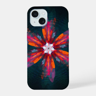 Floral Mandala Flowers Orange Red Blue Abstract iPhone 15 Hülle