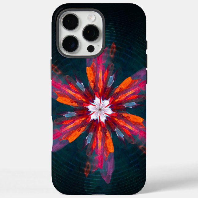 Floral Mandala Flowers Orange Red Blue Abstract iPhone 16 Pro Max Hülle (Rückseite)